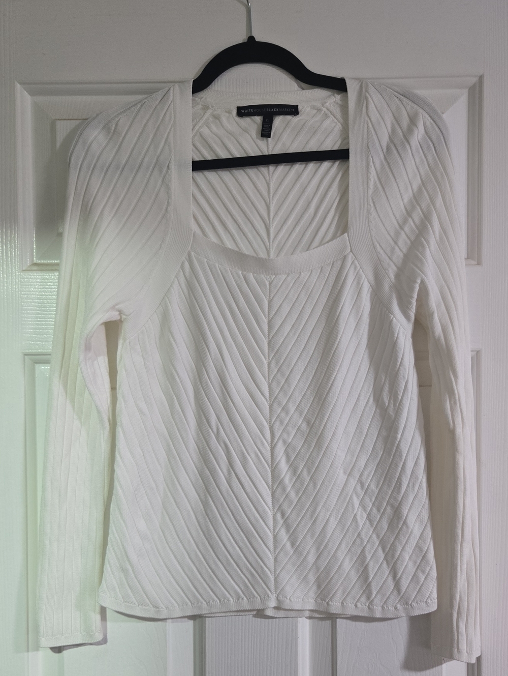 White House Black Market White Long-Sleeve Square-Neck Textured Top